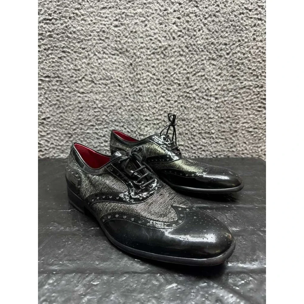 Jean-Michel Cazabat Lace-Up Leather Wingtip Oxfords Black Mens Size 41.5‎ EU